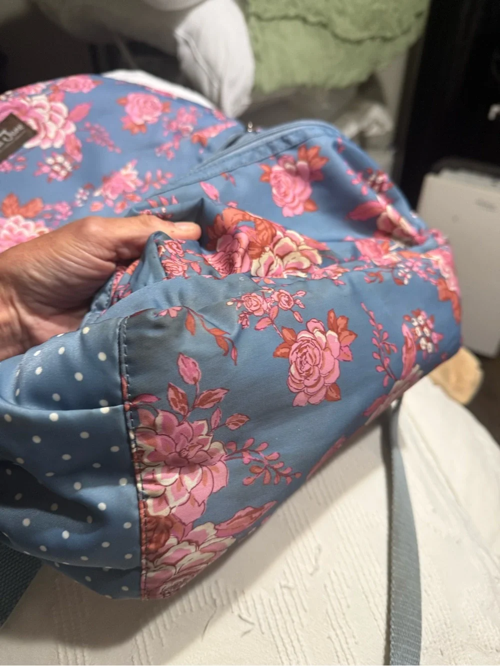 Matilda Jane Blue Floral Backpack with Pink Roses GUC